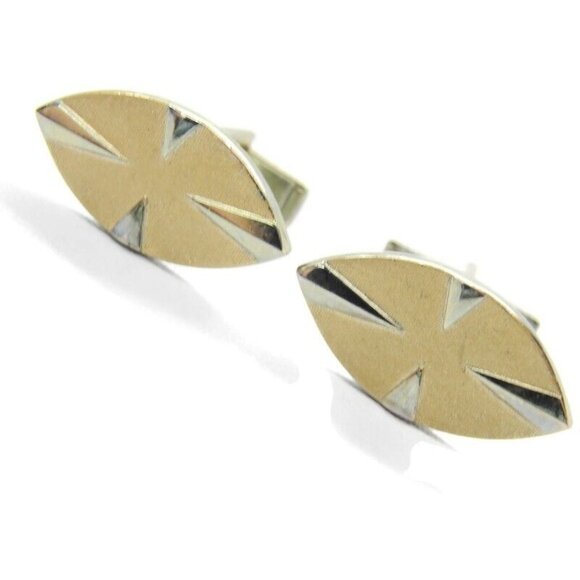 Vintage Oval Cufflinks Polished Silver Tone & Brushed Gold Tone Signed Pat Pend - Picture 1 of 10